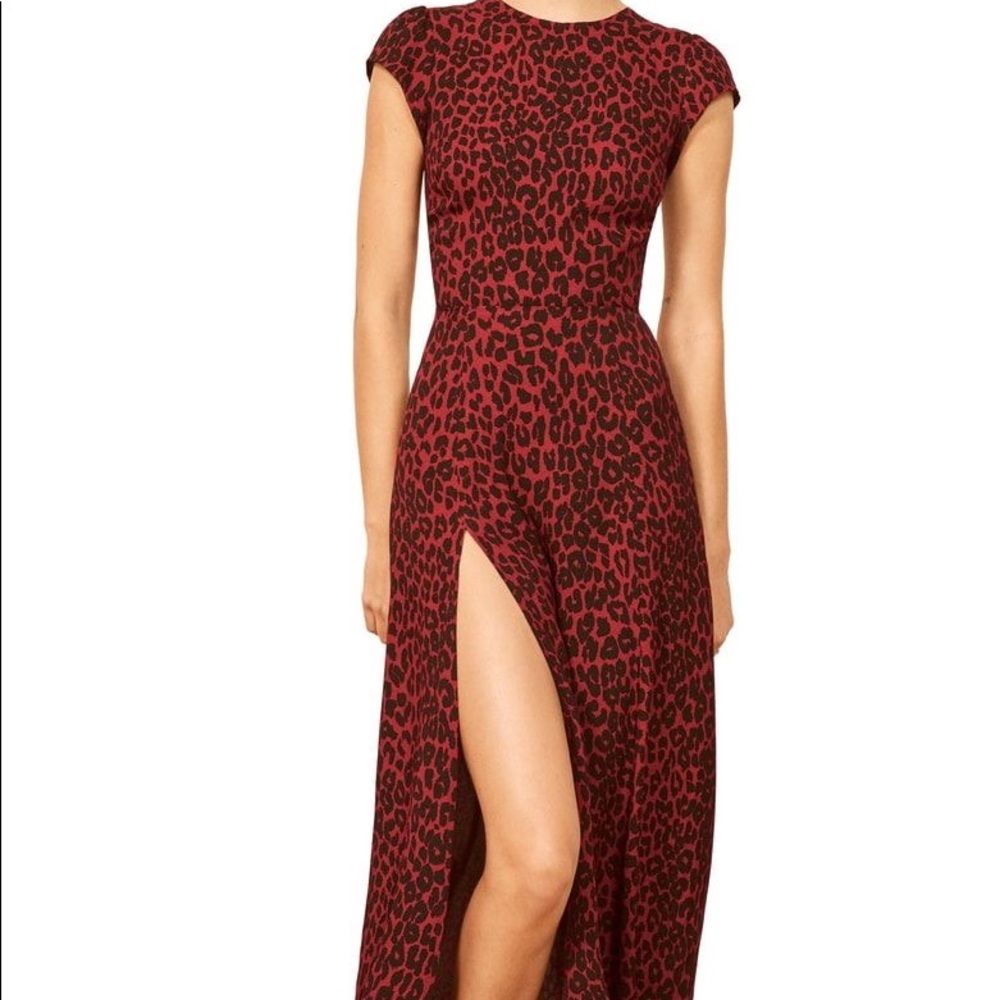 Reformation Red Leopard Print Backless Maxi Dress